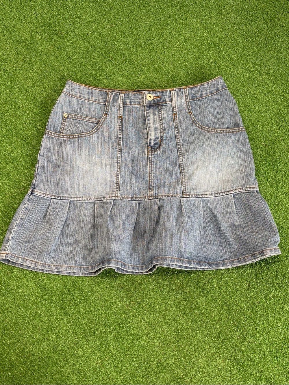 L.A. Blues Light Blue Denim Ruffle-Hem Skirt